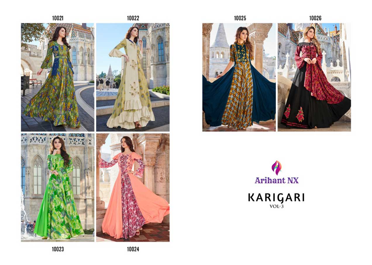 Karigari Vol-3 Arihant Nx Rayon Handwork Flair Kurti Karigari Vol-3 Arihant Nx Rayon Handwork Flair Kurti